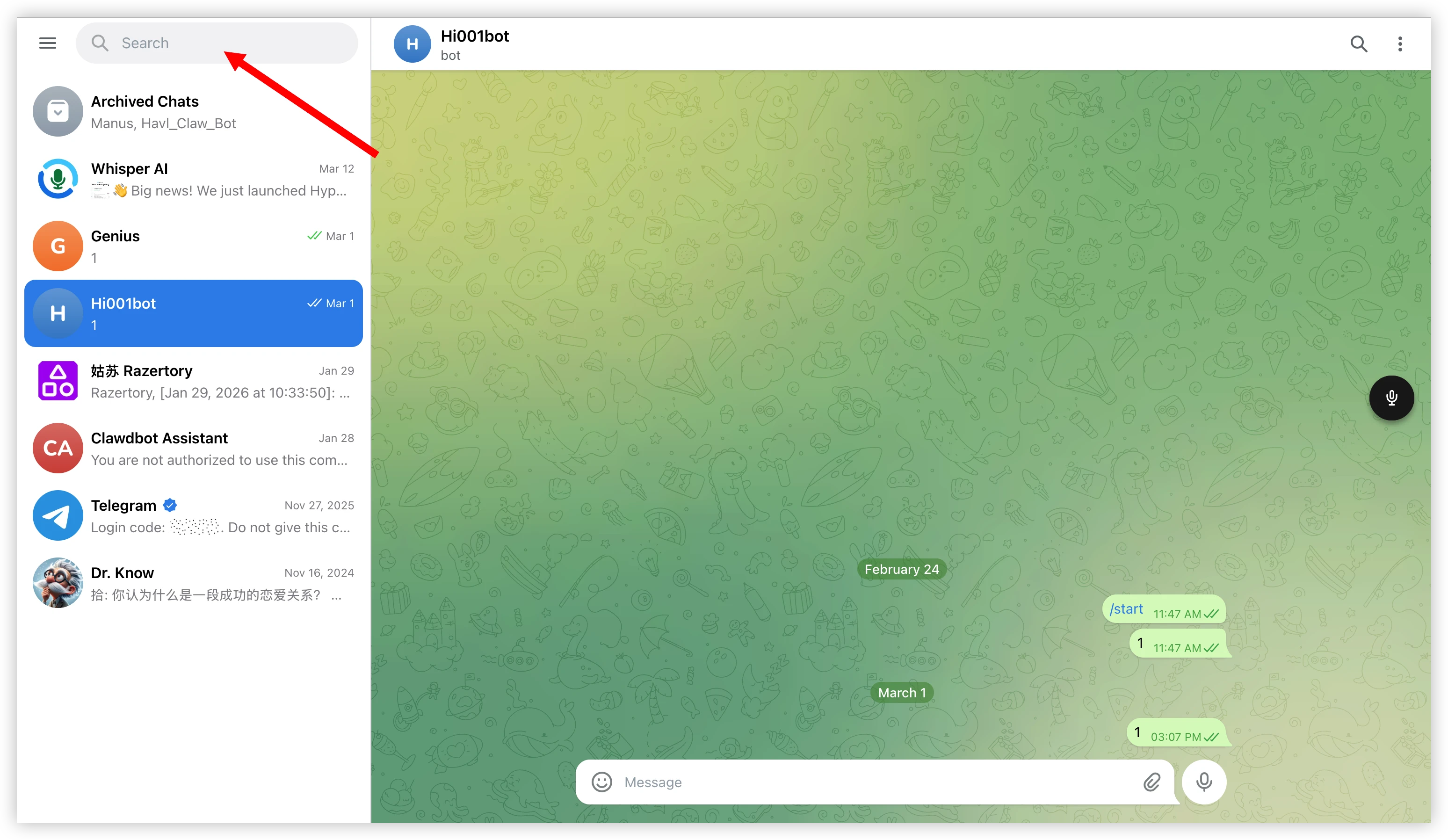 Chat with bot in Telegram